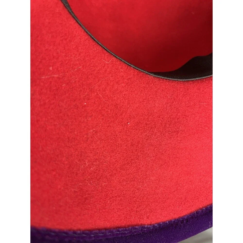 Scala Vintage Red Wool Wide Brim Hat Purple Trim Flower Church Derby Tea